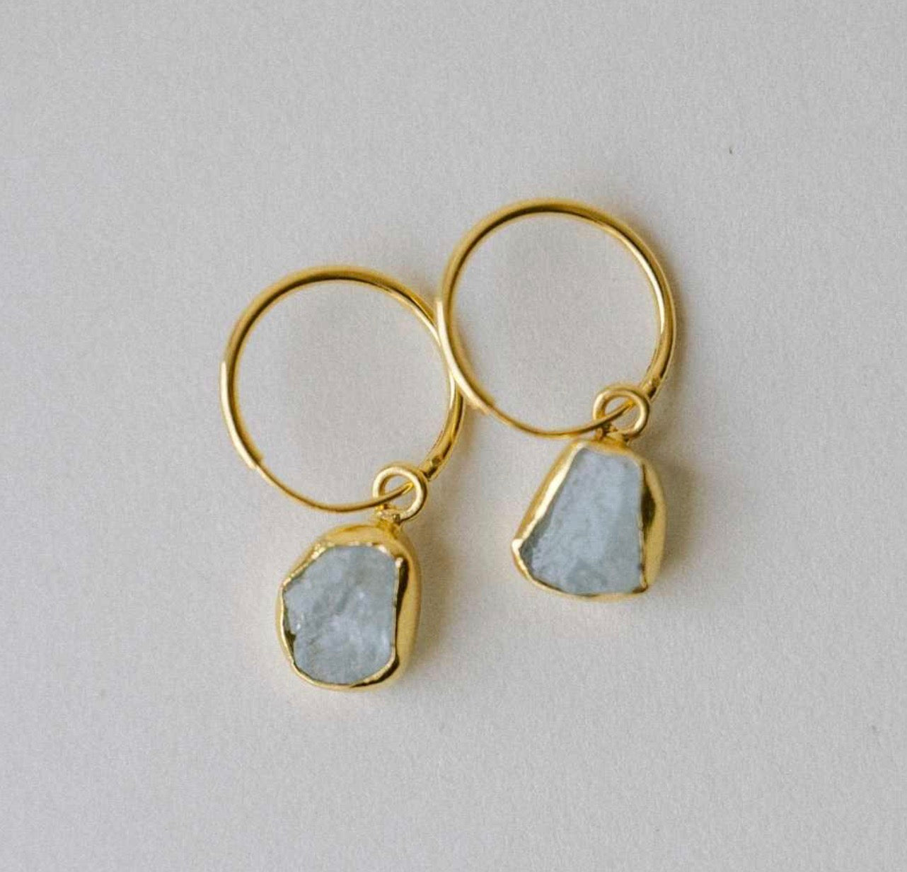 Aquamarine Carved Hoop Earrings | Serenity (Gold)