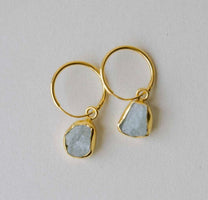 Aquamarine Carved Hoop Earrings | Serenity (Gold)