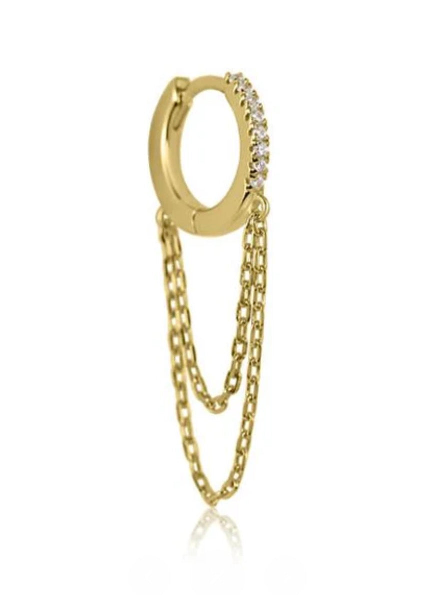 Gold NYX Double Chain Crystal Huggie Hoop