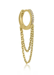 Gold NYX Double Chain Crystal Huggie Hoop