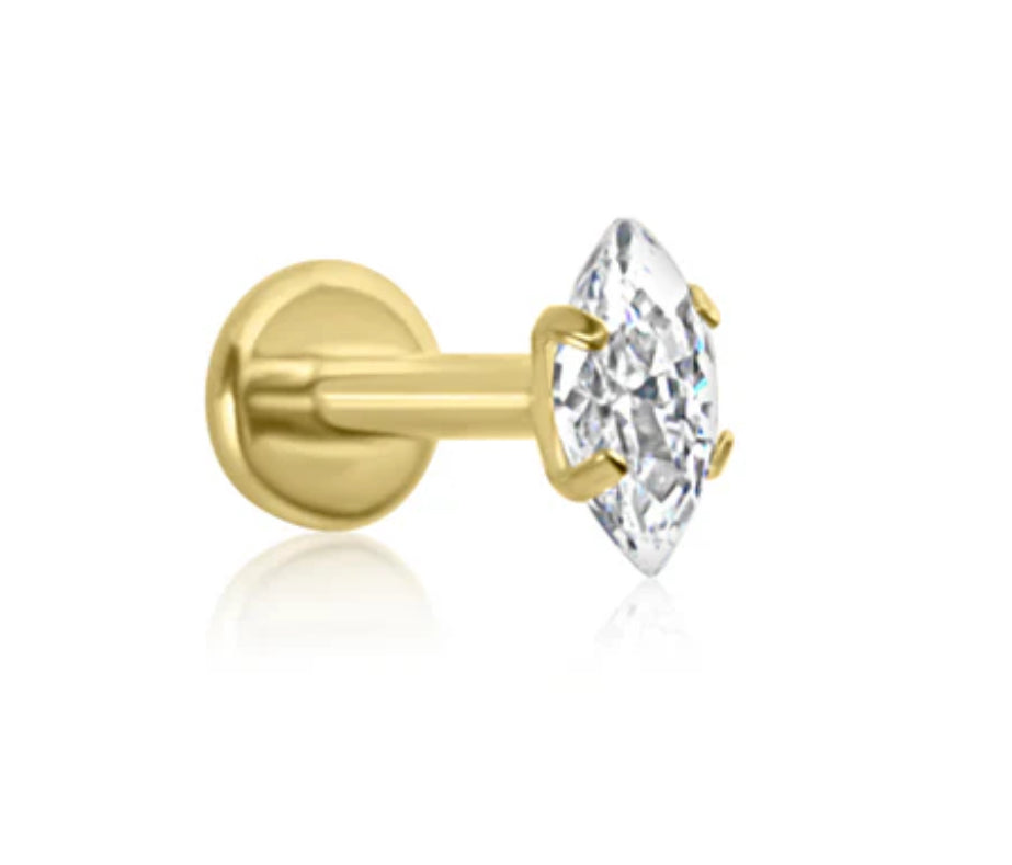 Gold BELLA Marquise Threadless Cartilage Stud