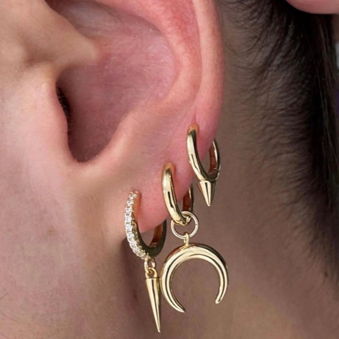 Vertex Gold Plated Spike Huggie Hoop Earring