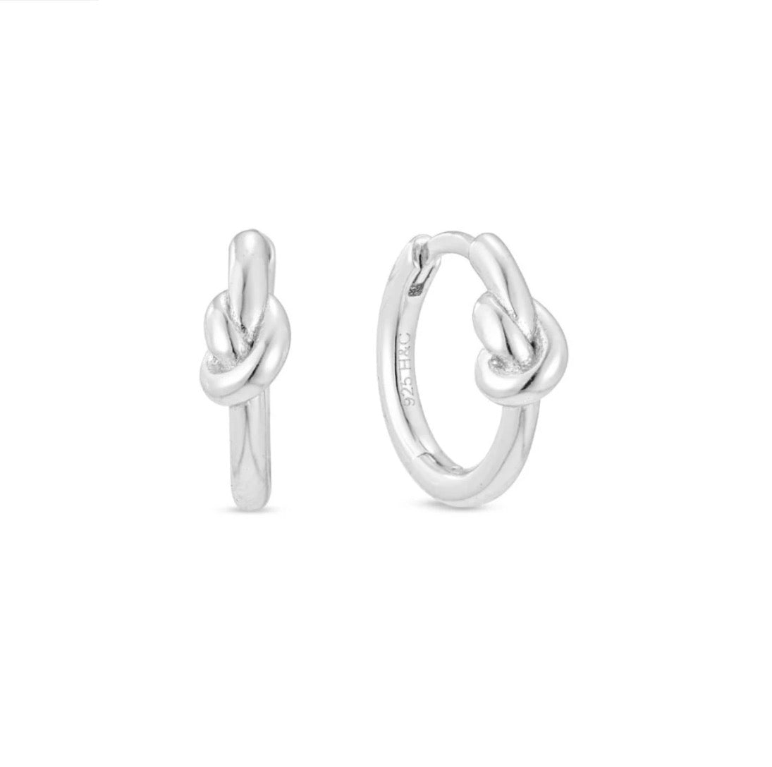 Lazo Silver Plated Knot Huggie Hoop Earring (PAIR)