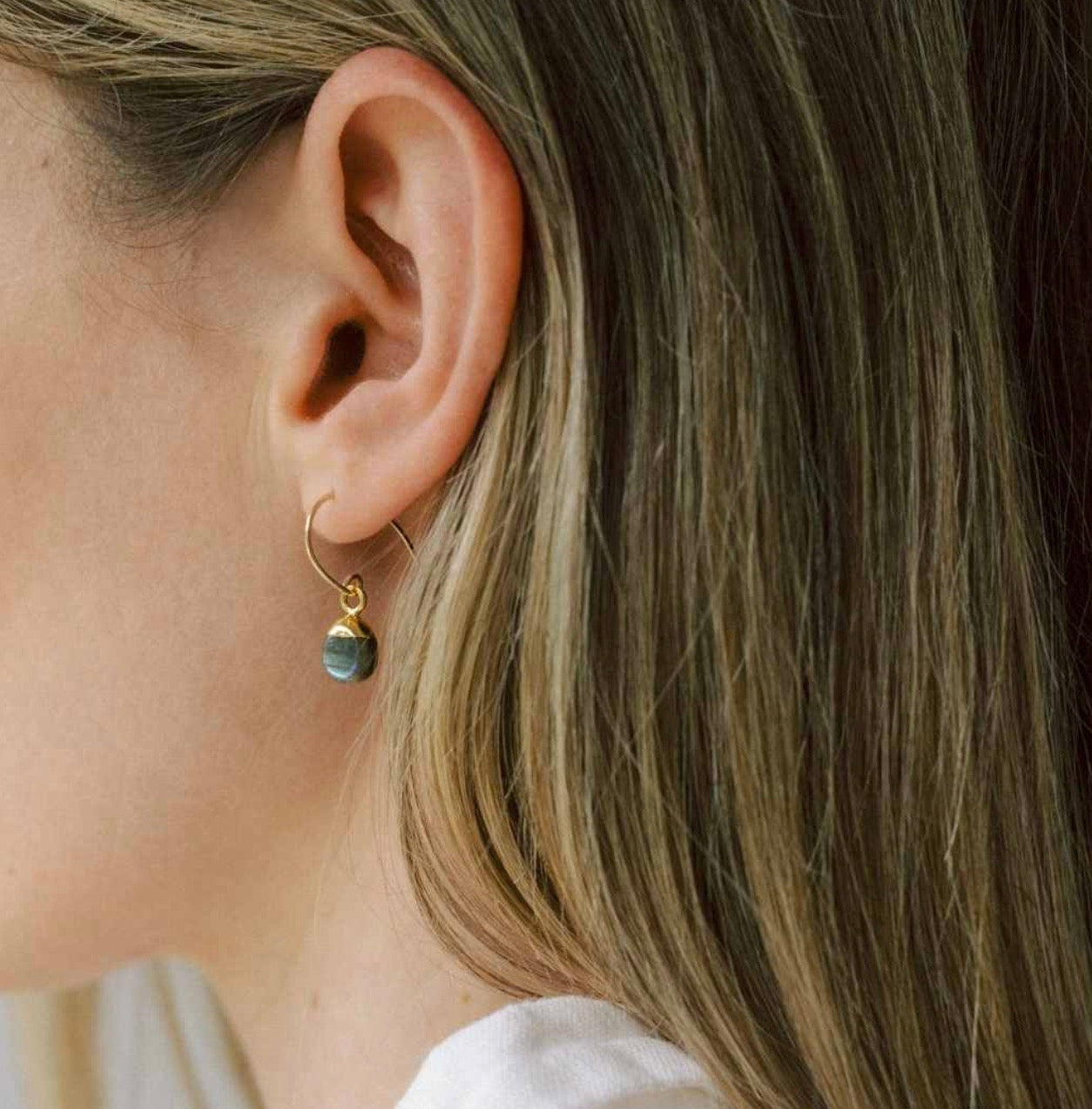 Labradorite Tiny Tumbled Ear Wire Earrings | Adventure (Gold Fill)