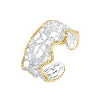 Medium Leavers Lace Ruffle Stacking Open Ring (Two tone)