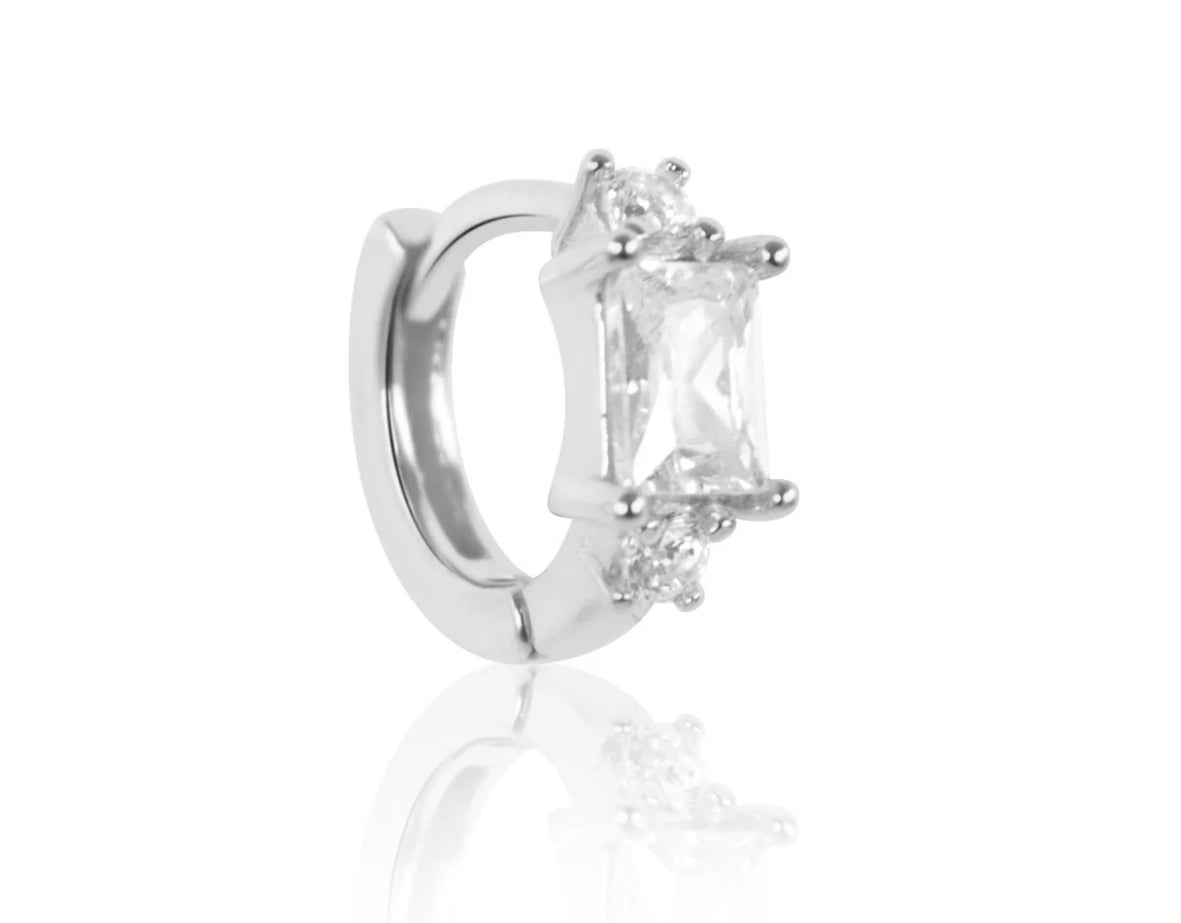 Silver Stacked Crystal Huggie Hoop