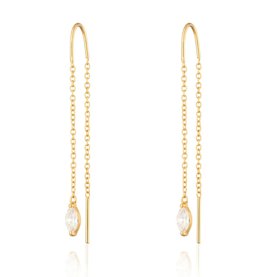 Gold Droplet Crystal Threader Earrings