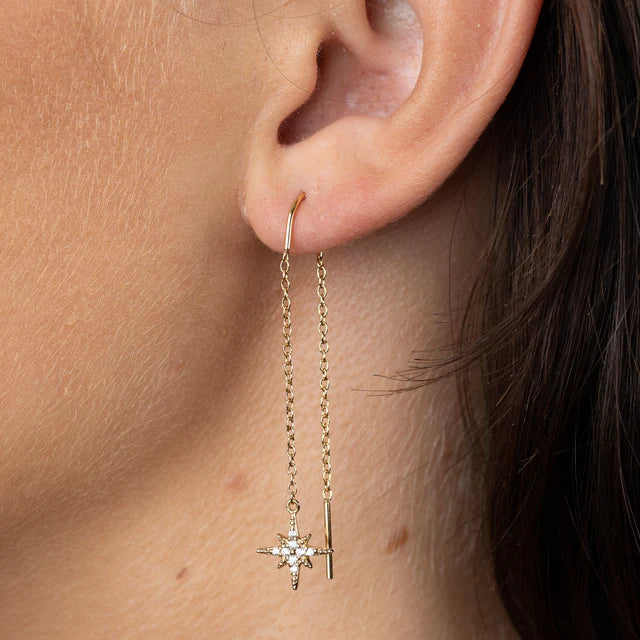 Gold Starburst Threader Earrings