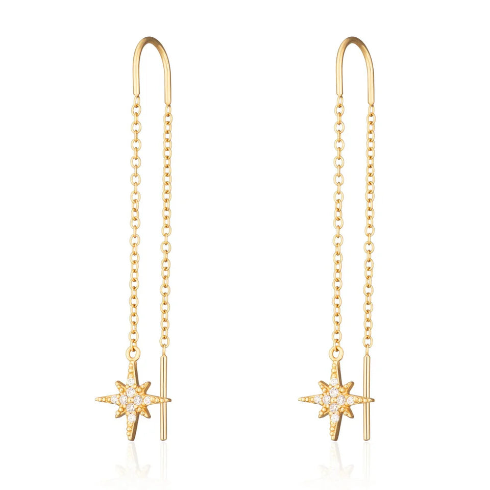 Gold Starburst Threader Earrings