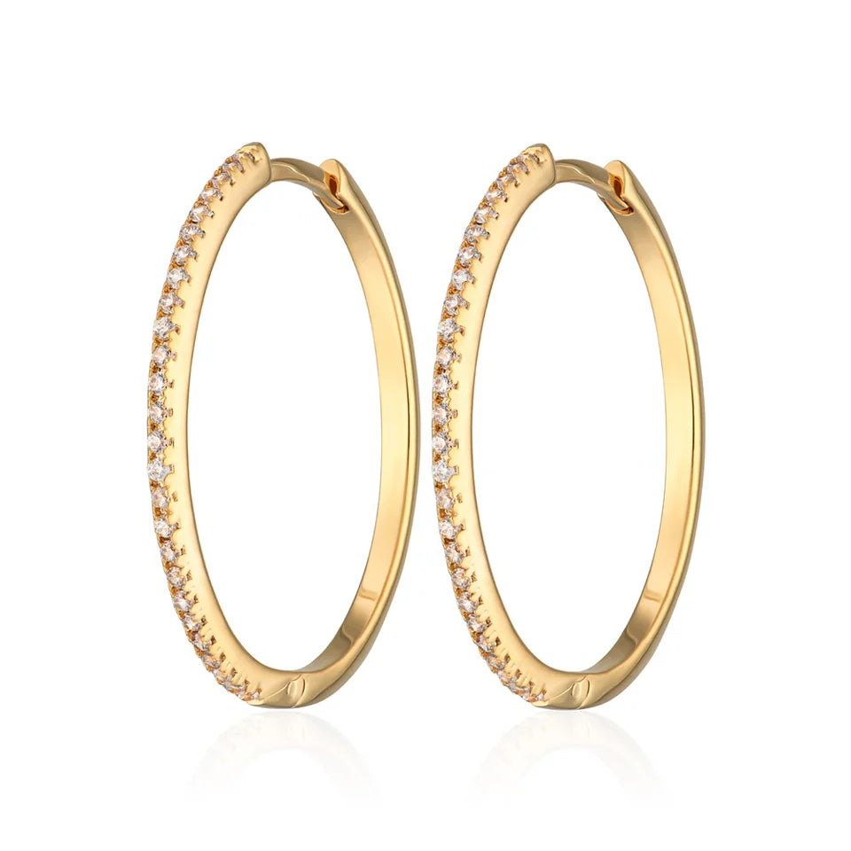 Gold Slim Sparkling Perfect Hoop Earrings