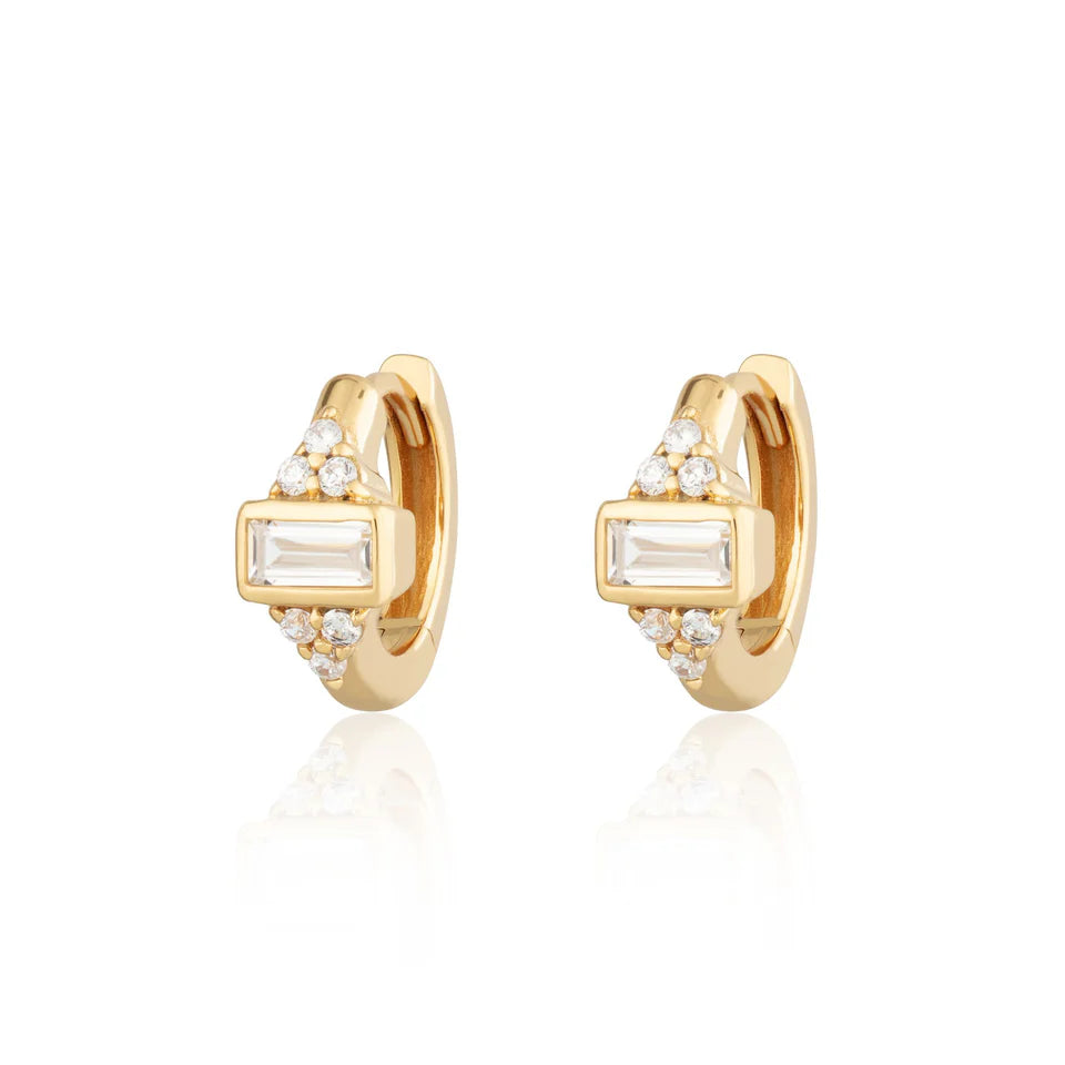 Gold Audrey Huggie Earrings with Clear Stones