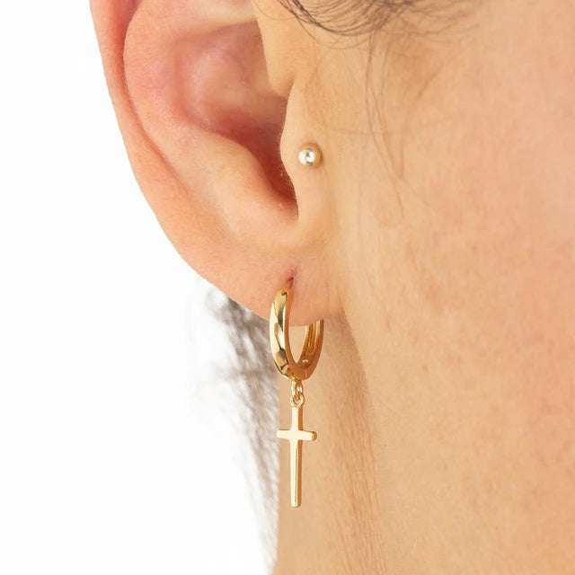 Gold Cross Hoop Earrings