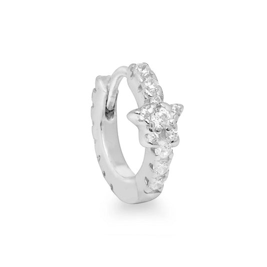 Etoile white gold plated star tiny single huggie hoop earring