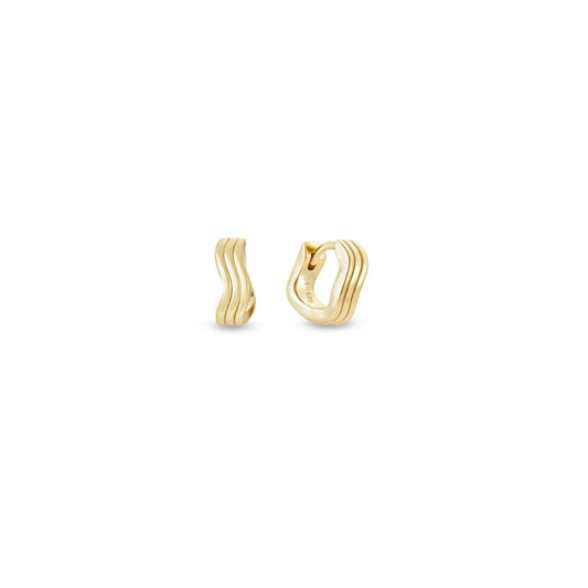 Curvas yellow gold wave huggie hoop earrings