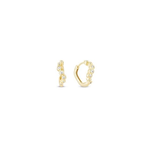 Tilde yellow gold wavy crystal hoop pair of huggie hoop earrings