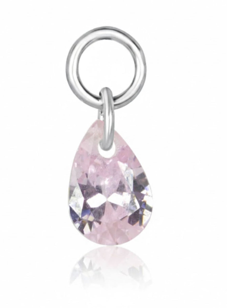 Silver Rose Quartz Teardrop Crystal Charm