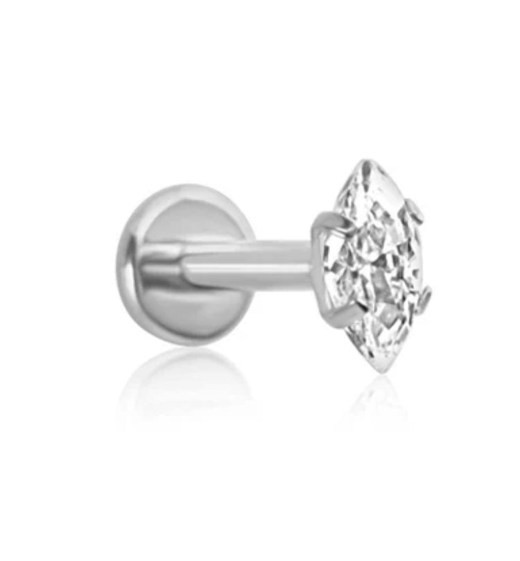 Silver BELLA Marquise Threadless Cartilage Stud