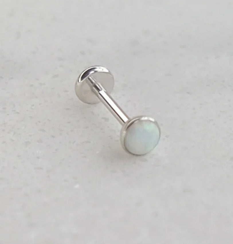 Silver LUNA Opal Threadless Cartilage Stud