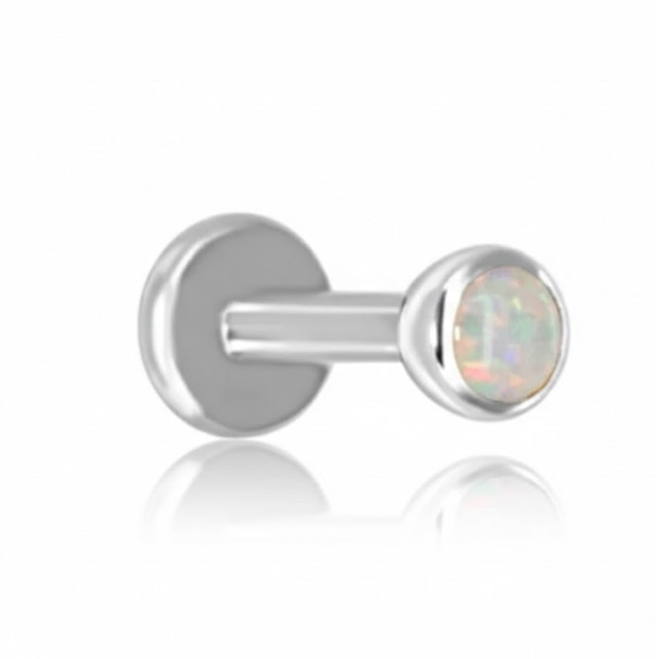 Silver LUNA Opal Threadless Cartilage Stud