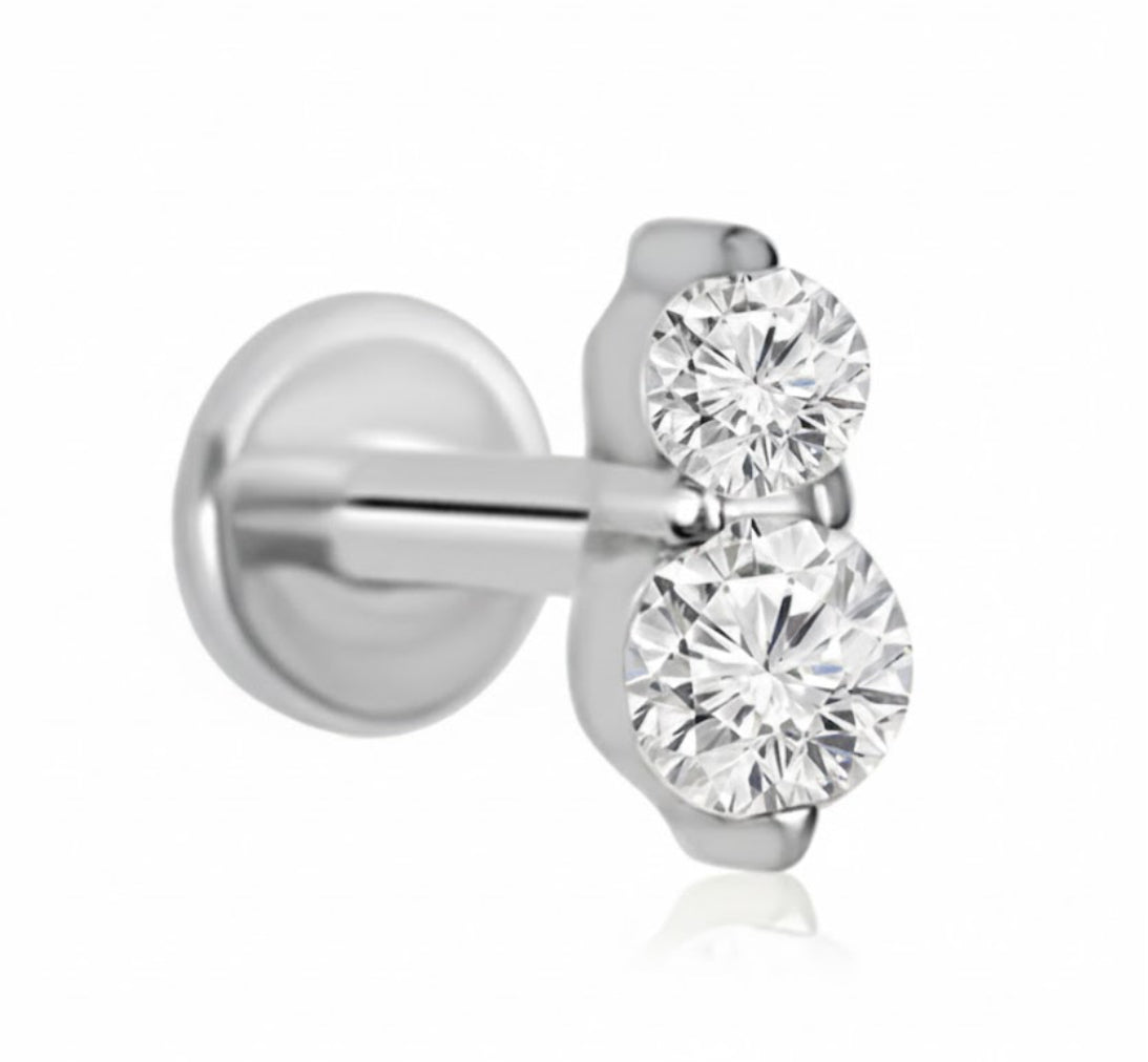 Silver DUO Stacked Threadless Cartilage Stud