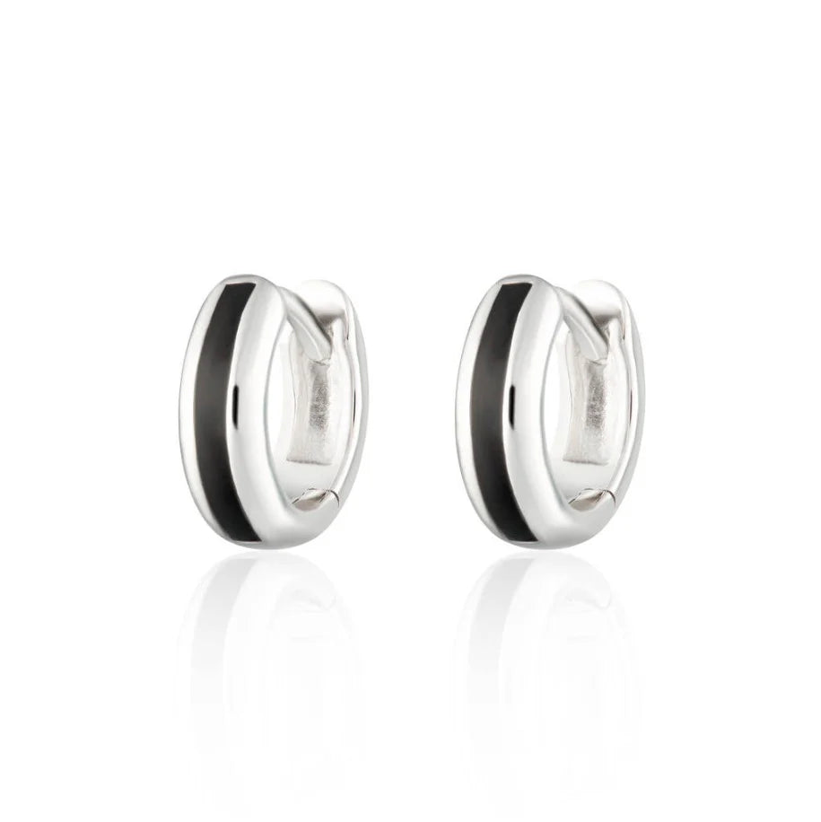 Silver Candy Stripe Huggie Earrings with Black Stripe