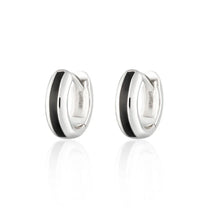 Silver Candy Stripe Huggie Earrings with Black Stripe