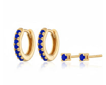 Huggie Earrings with Blue Stones &amp; Tiny Stud Earrings