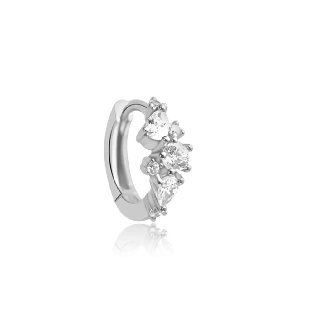 Margot scattered gem huggie hoops silver