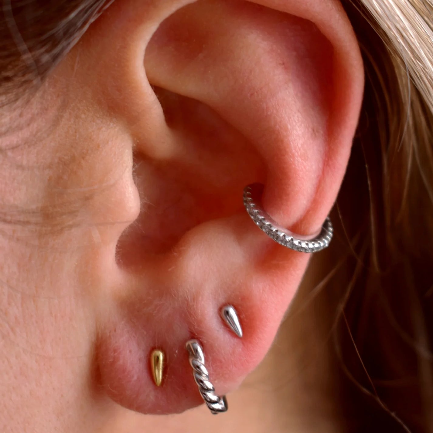 Piega White Gold Plated Rope Huggie Hoop Earring