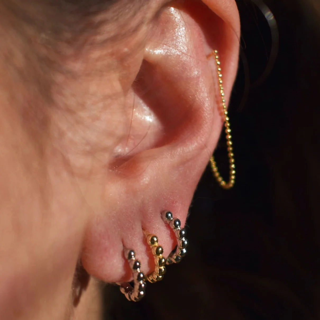 Perline Yellow Gold Plated Beaded Chain Stud Earring