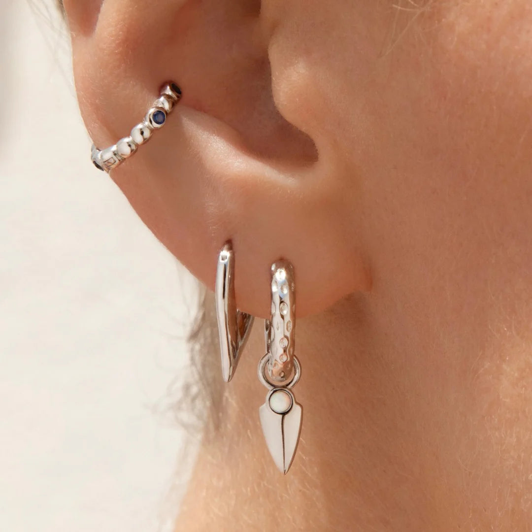 Fiera White Gold Plated Hoop Earring with Opal Charm