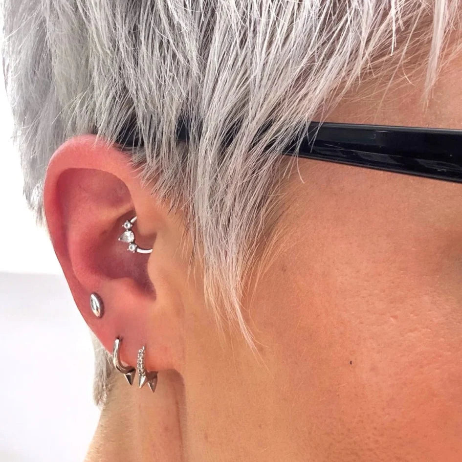 Picchi White Gold Plated Spike Huggie Hoop Earring