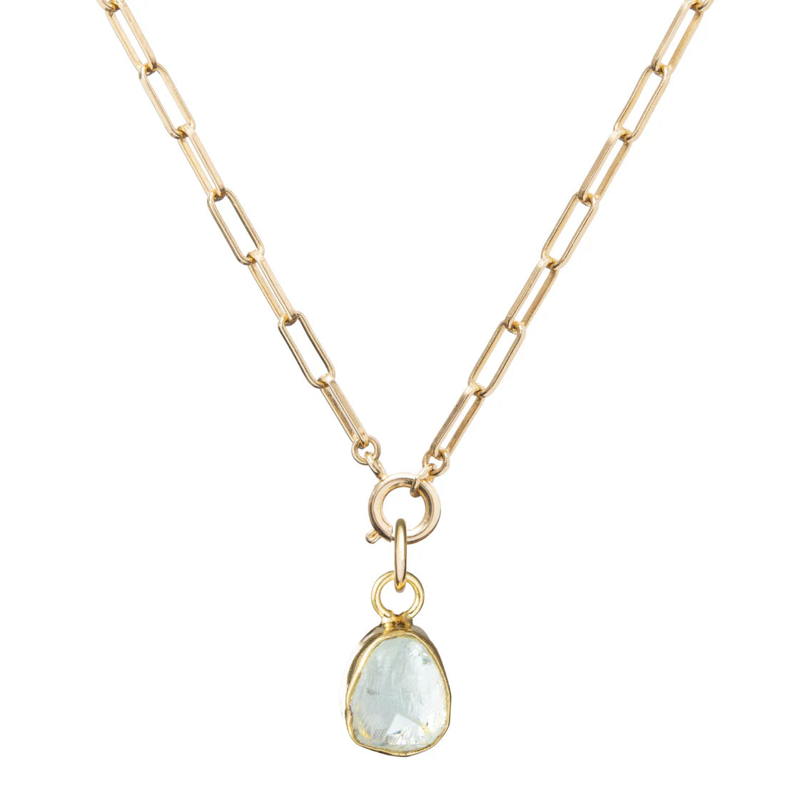 Aquamarine Carved Chunky Chain Necklace | Serenity (Gold Plated)Aquamarine