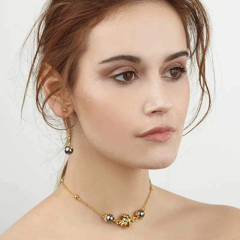 Gold Vermeil Exposed Ivory Pearl Drop Earrings