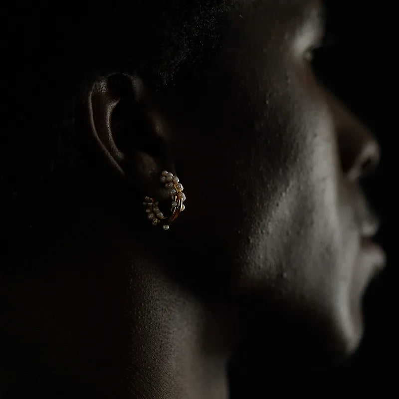 Gold Vermeil Pearl Cluster Hoop Earring