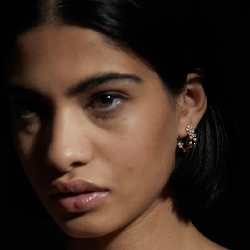 Gold Vermeil Pearl Cluster Hoop Earring