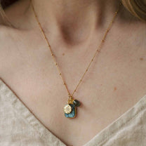 Labradorite Gem Slice Triple Charm Necklace (Gold Plated)24&quot; / Azure Blue