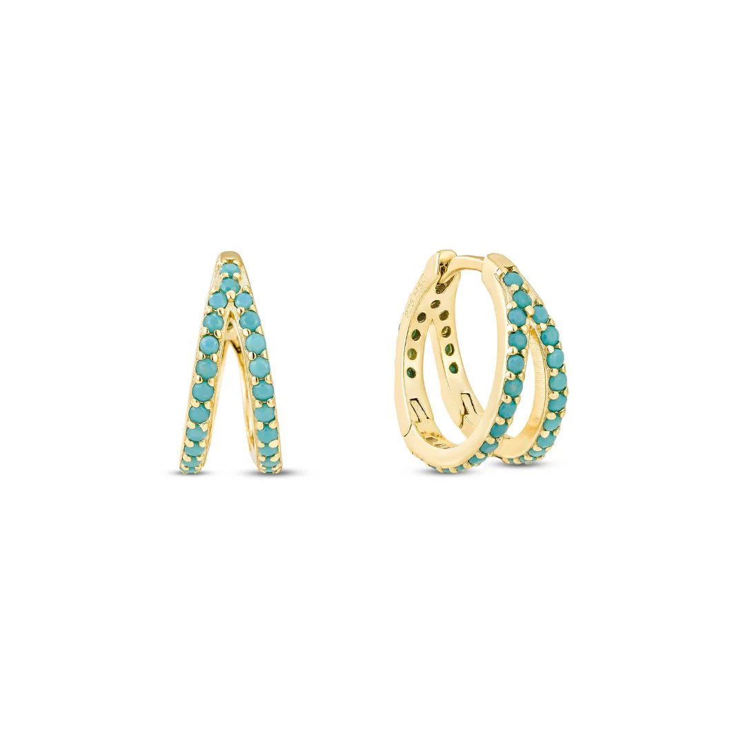Laguna Turquoise and Yellow Gold Plated Double Hoop Earring