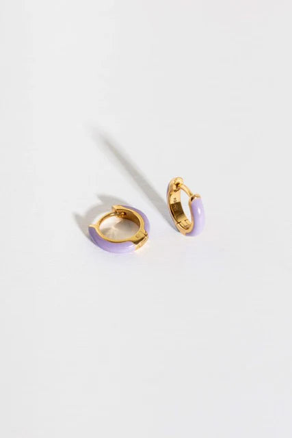 Lavender Enamel Gold Huggie Hoops