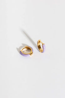 Lavender Enamel Gold Huggie Hoops