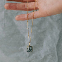Moss Agate Gem Slice Necklace | New Beginnings (Gold Plated)Moss Agate