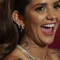 Gold Oval Baguette Hoops with clear Stones