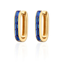 Baguette Hoop Earrings with Blue Stones