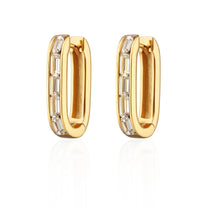 Gold Oval Baguette Hoops with clear Stones