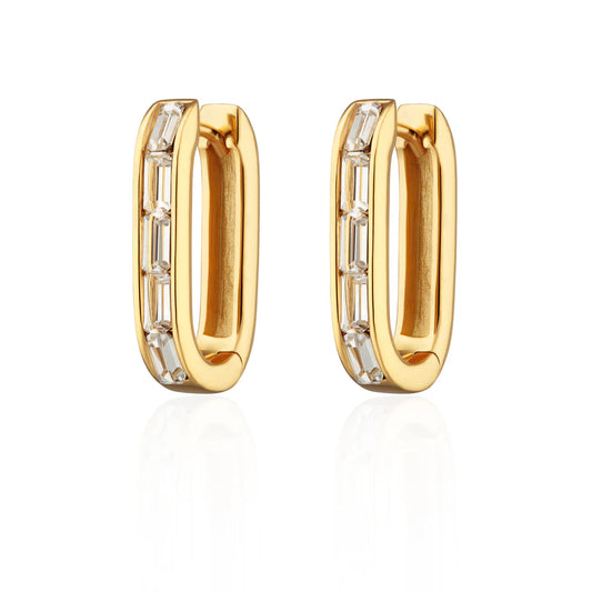 Oval Baguette Hoops with clear Stones