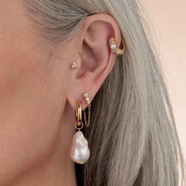 Gold Hannah Martin Pearl Huggie Earrings