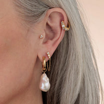 Gold Hannah Martin Pearl Huggie Earrings