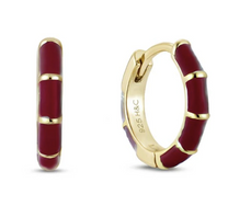 Winter Berry Enamel and Yellow Gold Plated Huggie Hoop Earrings