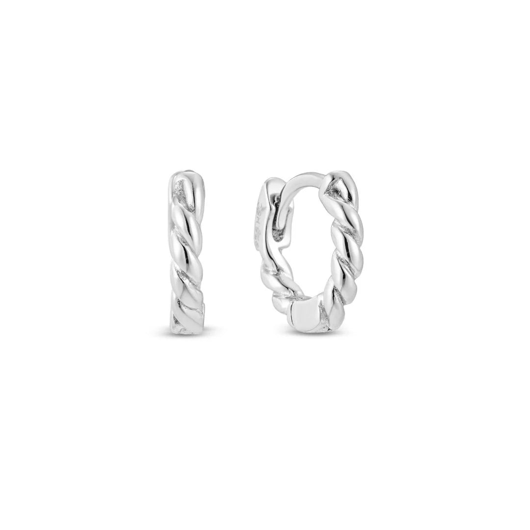 Piega White Gold Plated Rope Huggie Hoop Earring