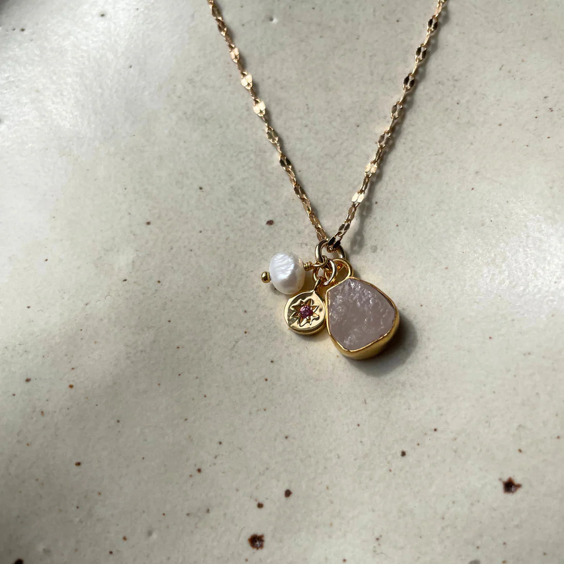 Special Edition Rose Quartz &amp; Pink Tourmaline Triple Necklace (Gold Plated)